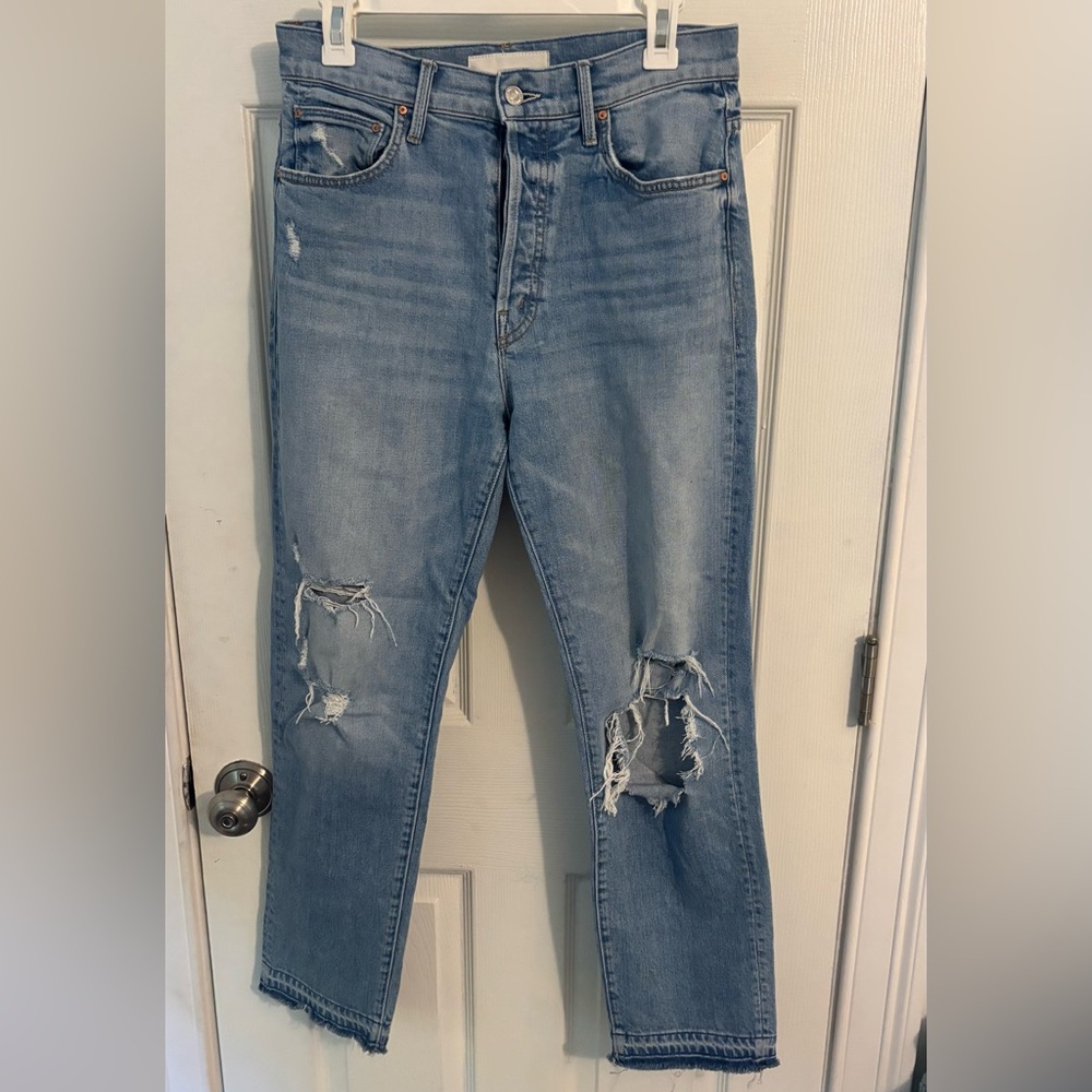 MOTHER high-wasted hiker hover undone hem jeans